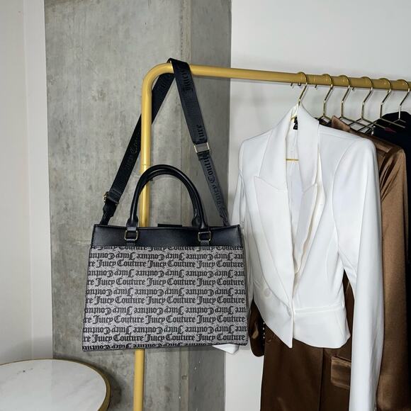 Juicy Couture Can't Tame Her Top Handle Structured Tote in Black Beige - Picture 8 of 15